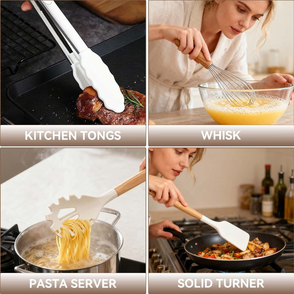 Heavy Duty Kitchen Utensils Set for Cooking, 11 Cooking Utensils, 6 Knife set Beige,3 Utensil Sets,utensilios de cocina - Professional Kitchen Tool for Culinary Enthusiasts Detail