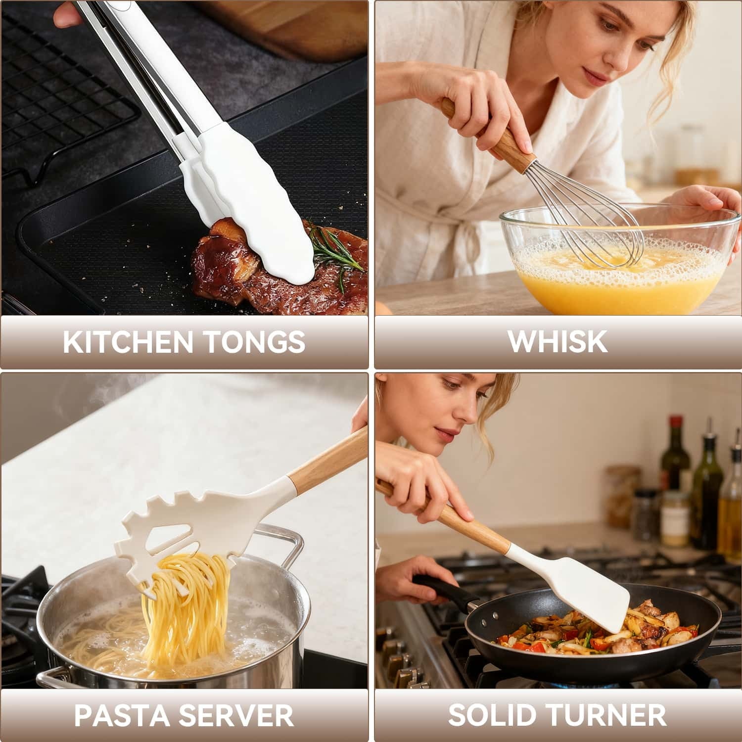Heavy Duty Kitchen Utensils Set for Cooking, 11 Cooking Utensils, 6 Knife set Beige,3 Utensil Sets,utensilios de cocina - Professional Kitchen Tool for Culinary Enthusiasts Detail