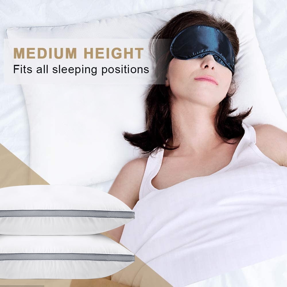 Orthopedic Support Down Alternative Bed Pillow with Cotton Cover and Gusset, 2 Pack, Queen, 20"x26" - Ergonomic Memory Foam Pillow for Neck Pain Support Detail