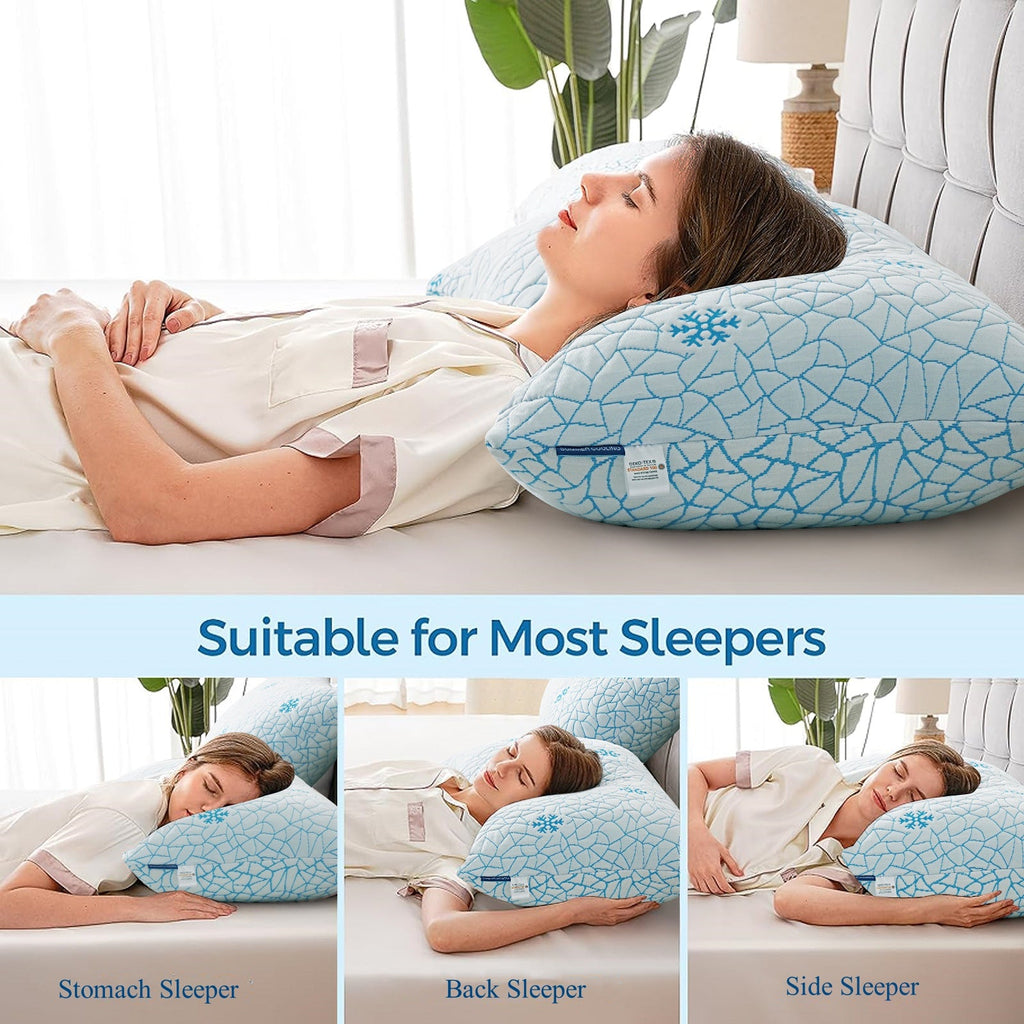 Decorative Plump Cooling Memory Foam Queen Pillows Set of 2,Adjustable Support & Heat Dissipation Tech for Side,Back,Stomach & Hot Sle... - Ergonomic Memory Foam Pillow for Neck Pain Support Detail