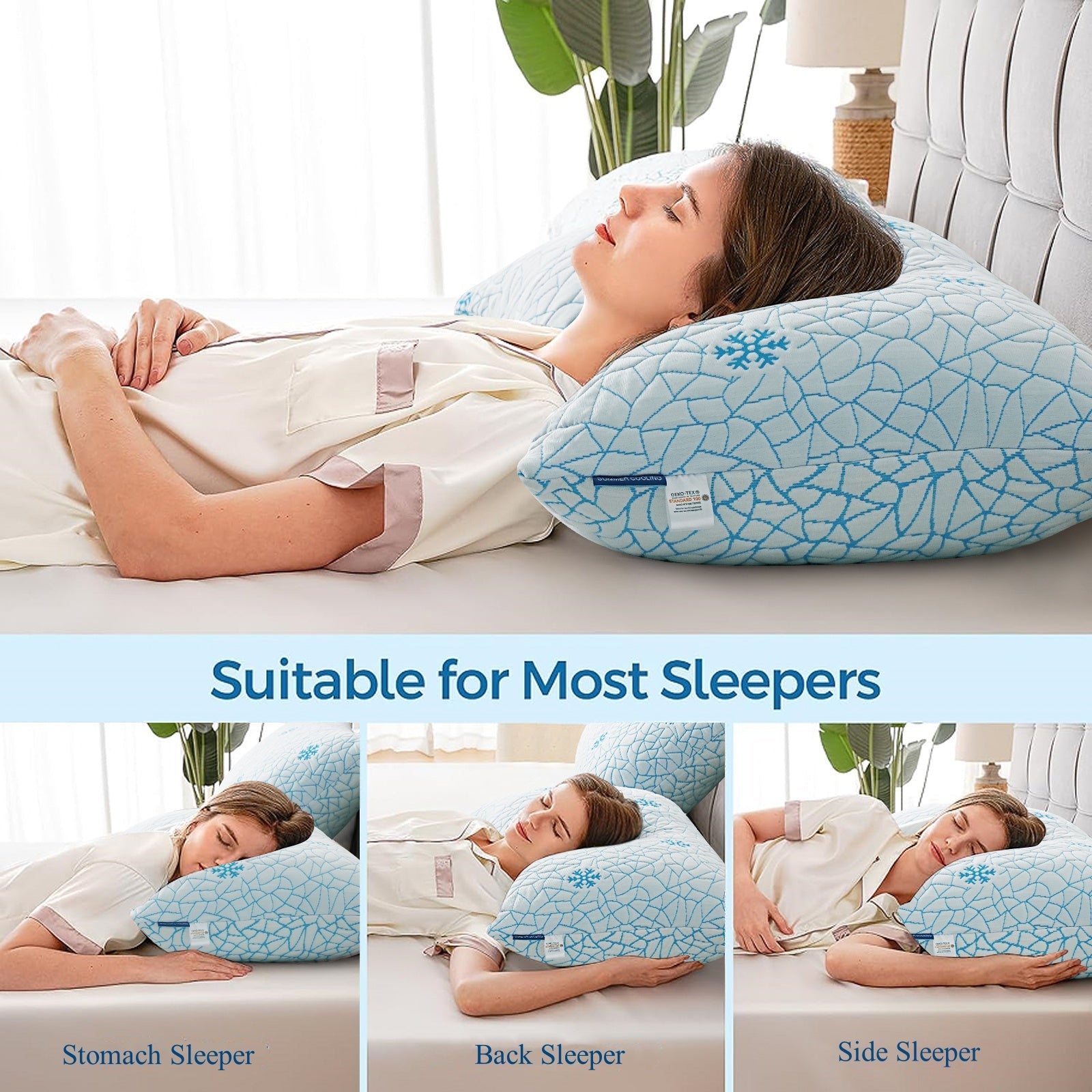Decorative Plump Cooling Memory Foam Queen Pillows Set of 2,Adjustable Support & Heat Dissipation Tech for Side,Back,Stomach & Hot Sle... - Ergonomic Memory Foam Pillow for Neck Pain Support Detail
