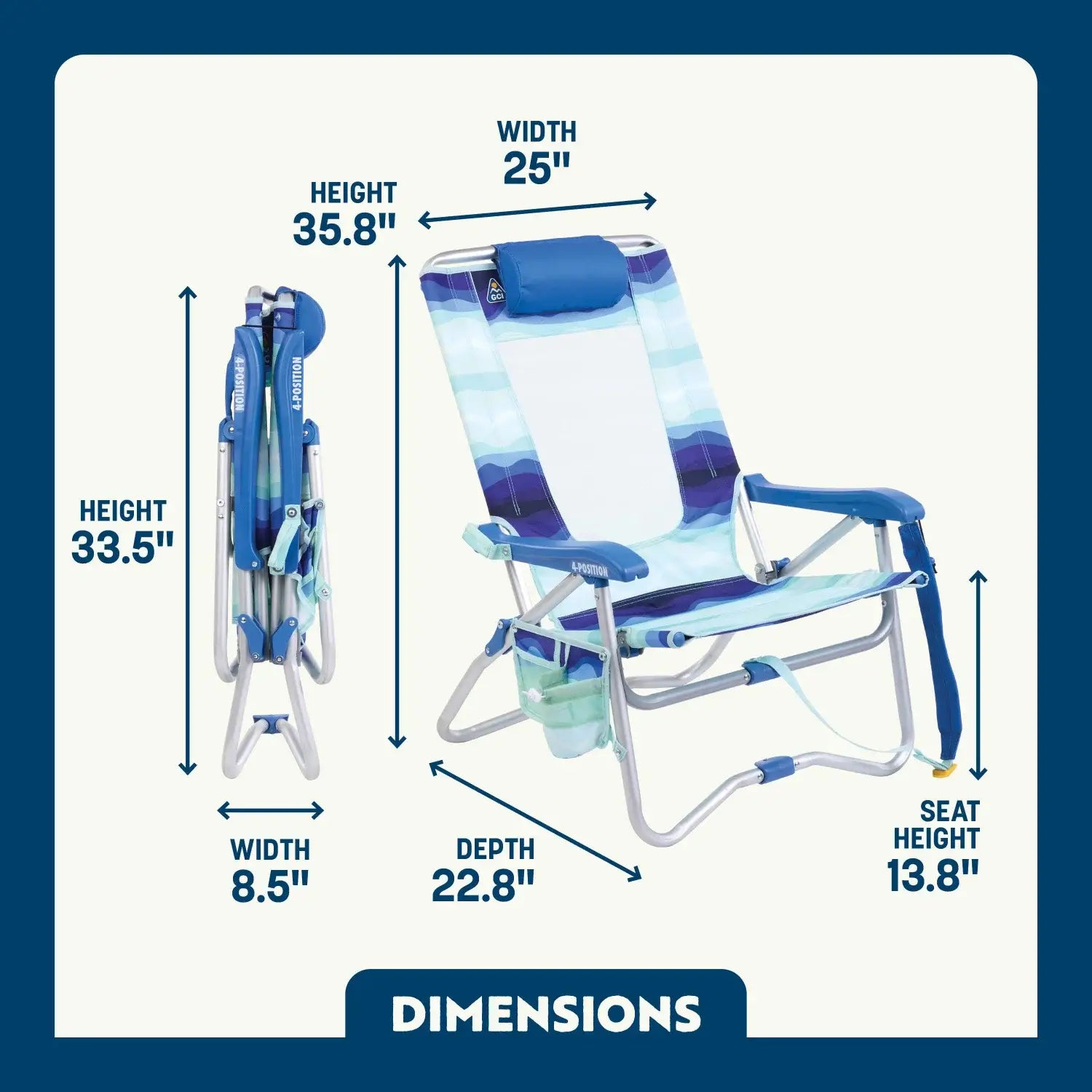 Backpack Travel Bi-Fold Beach Chair - Choice 601 - Rust-Resistant Aluminum Sand-Friendly Lounge Chair Detail