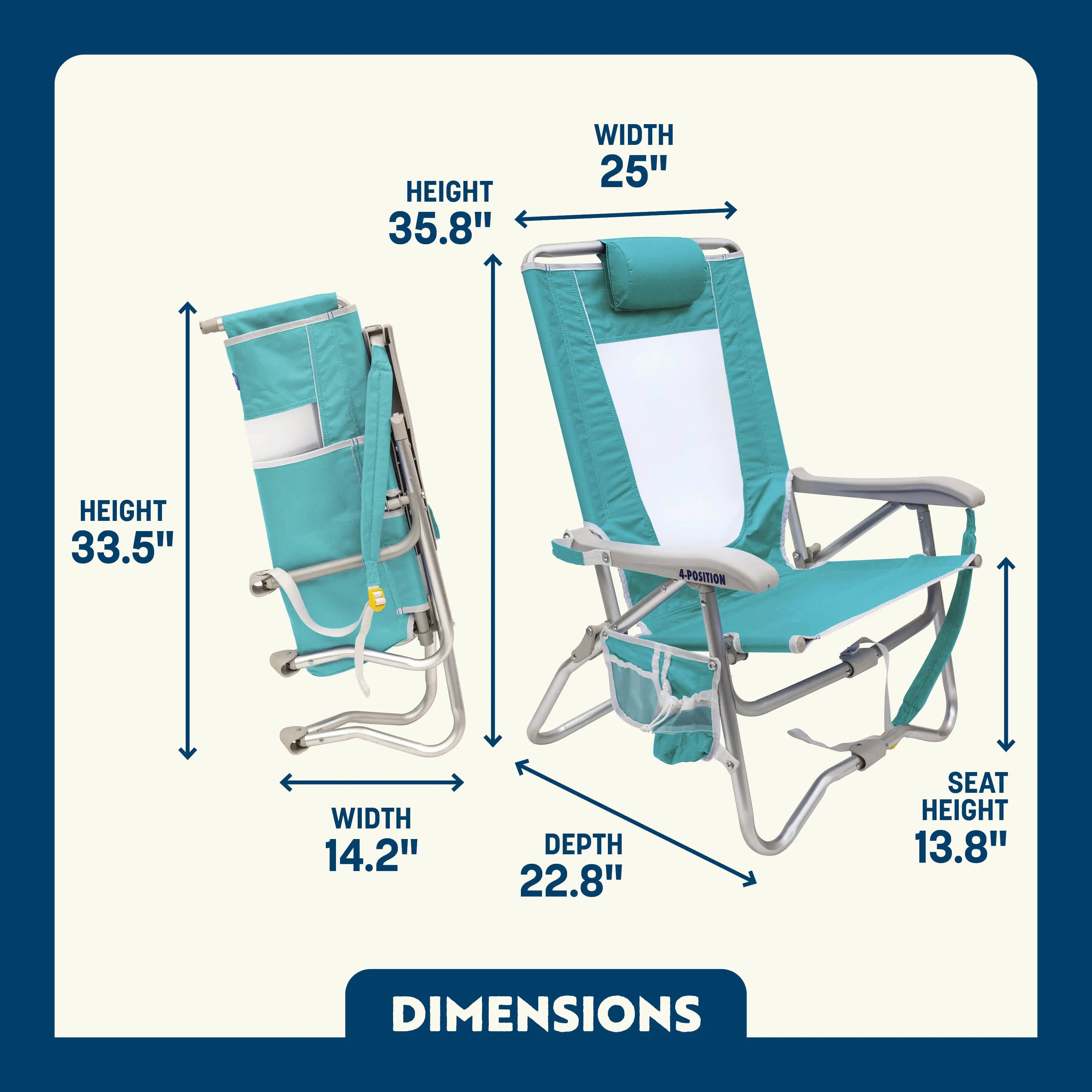 Backpack Travel Bi-Fold Beach Chair - Choice 601 - Rust-Resistant Aluminum Sand-Friendly Lounge Chair Detail