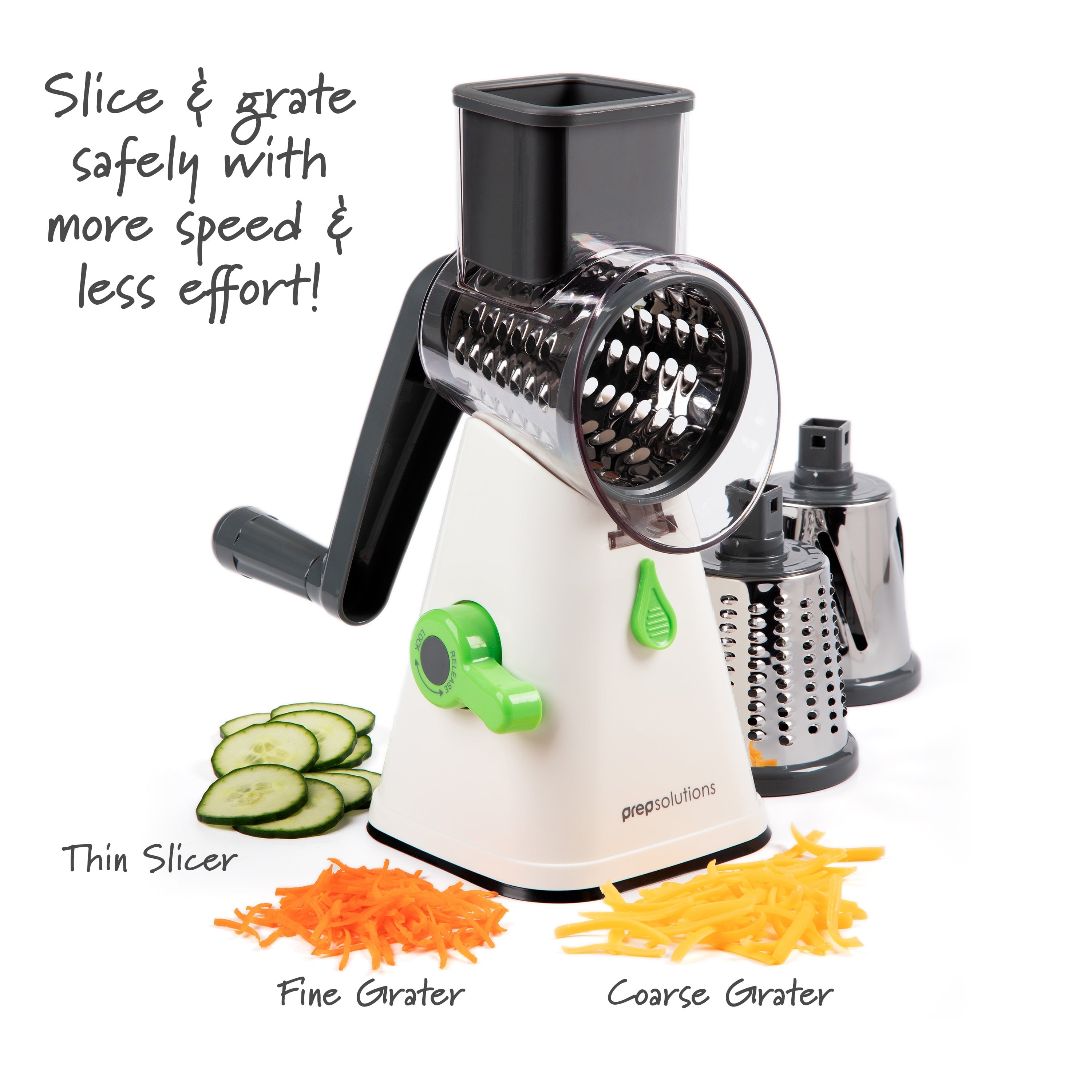 Ergonomic Manual Manual Rotary Grater & Slicer - Premium Stainless Steel Garlic Presser & Peeler Detail