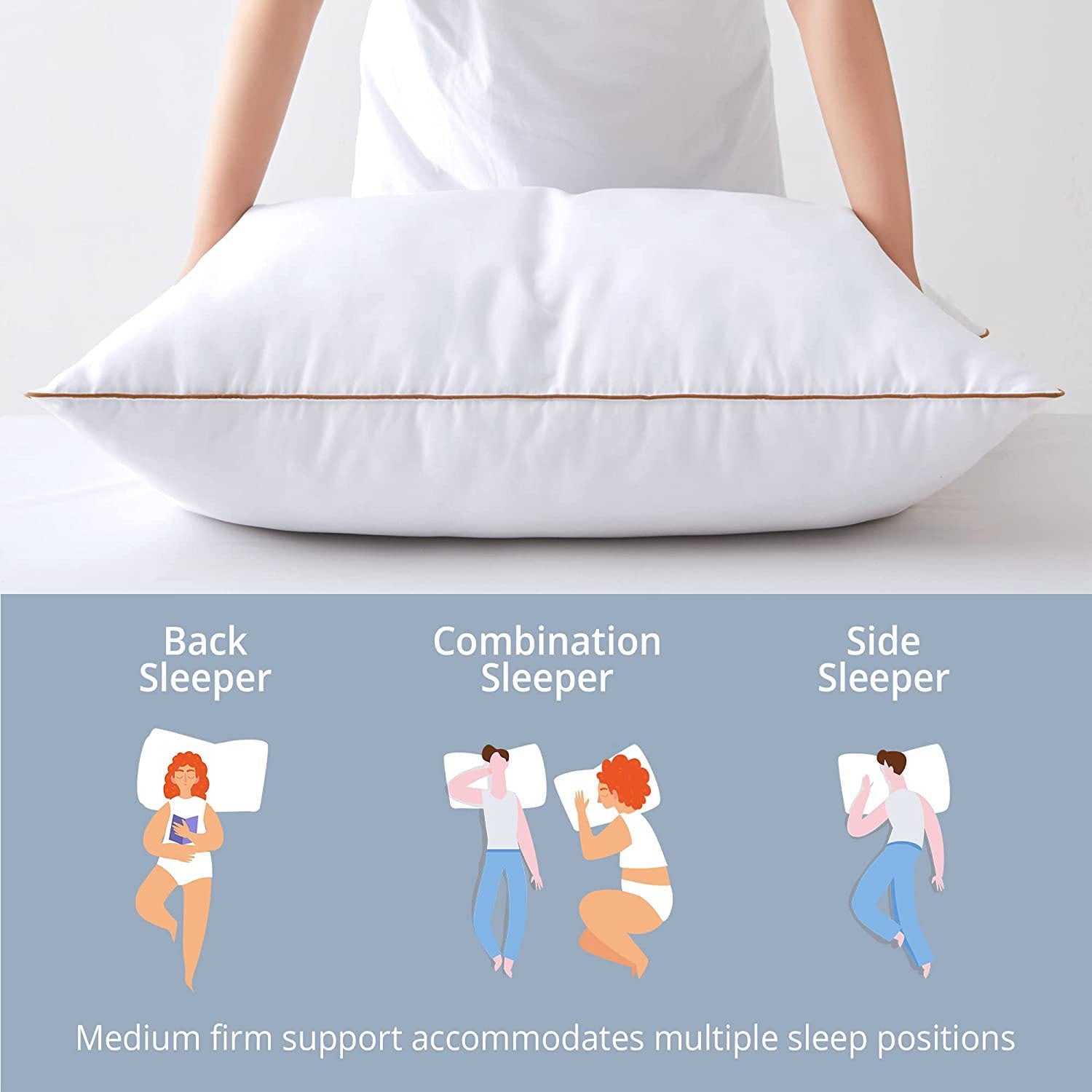 Decorative Plump Down Feather Pillows for Bed 20 x 30 Inches Queen Size Set of 2, Medium Firm Luxury Cooling Hotel Collection Feather ... - Ergonomic Memory Foam Pillow for Neck Pain Support Detail