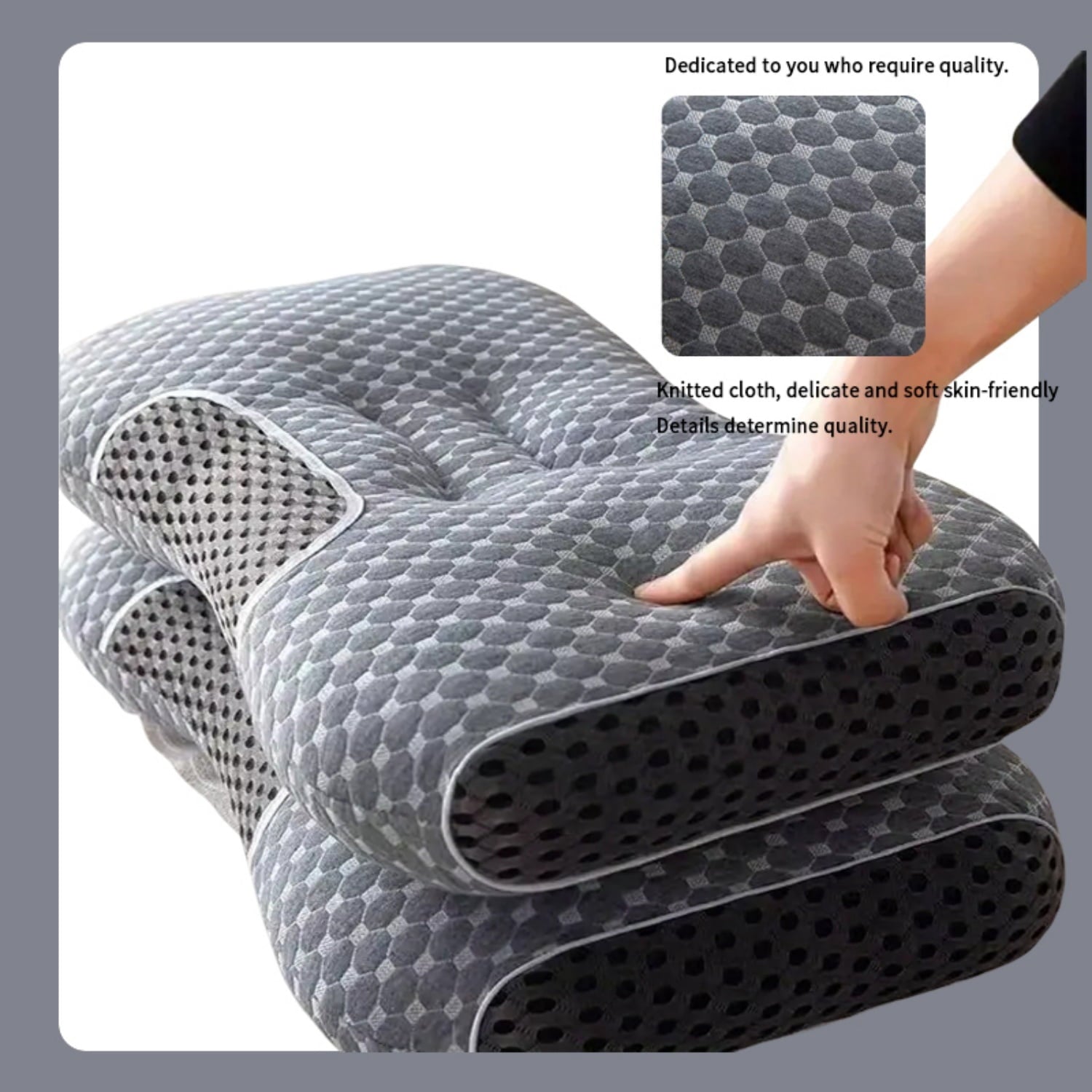 Fluffy Shredded 2-Piece Set - 24"x15" Gray Bed for Back, Side, Stomach Sleepers - Decorative Throw Pillow Cushion for Sofa & Bed Detail