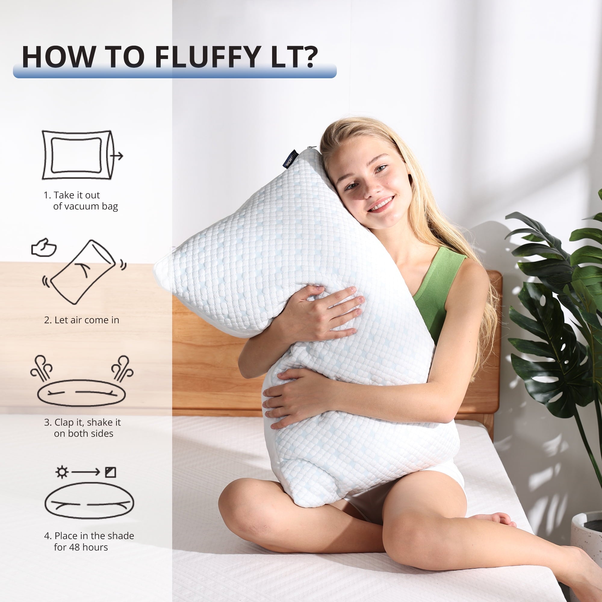 Fluffy Shredded 2-Pack Adjustable Cooling Bed Pillows, Shredded Memory Foam Pillows Set of 2, Standard Queen, Dual Sides - Hotel Quality Plush Sleeping Pillows Detail