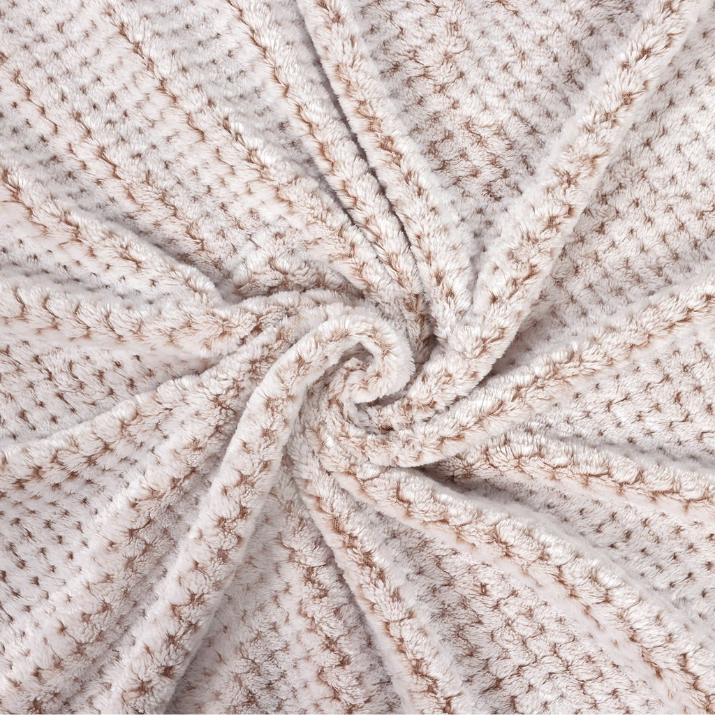 Decorative Knitted Waffle Textured Mixed Camel Fleece Blanket, Super Soft and Warm 50"x70" Throw Blanket for Couch, Cozy, Fuzzy and Ligh... - Super Soft Reversible Sherpa Flannel Blanket Detail