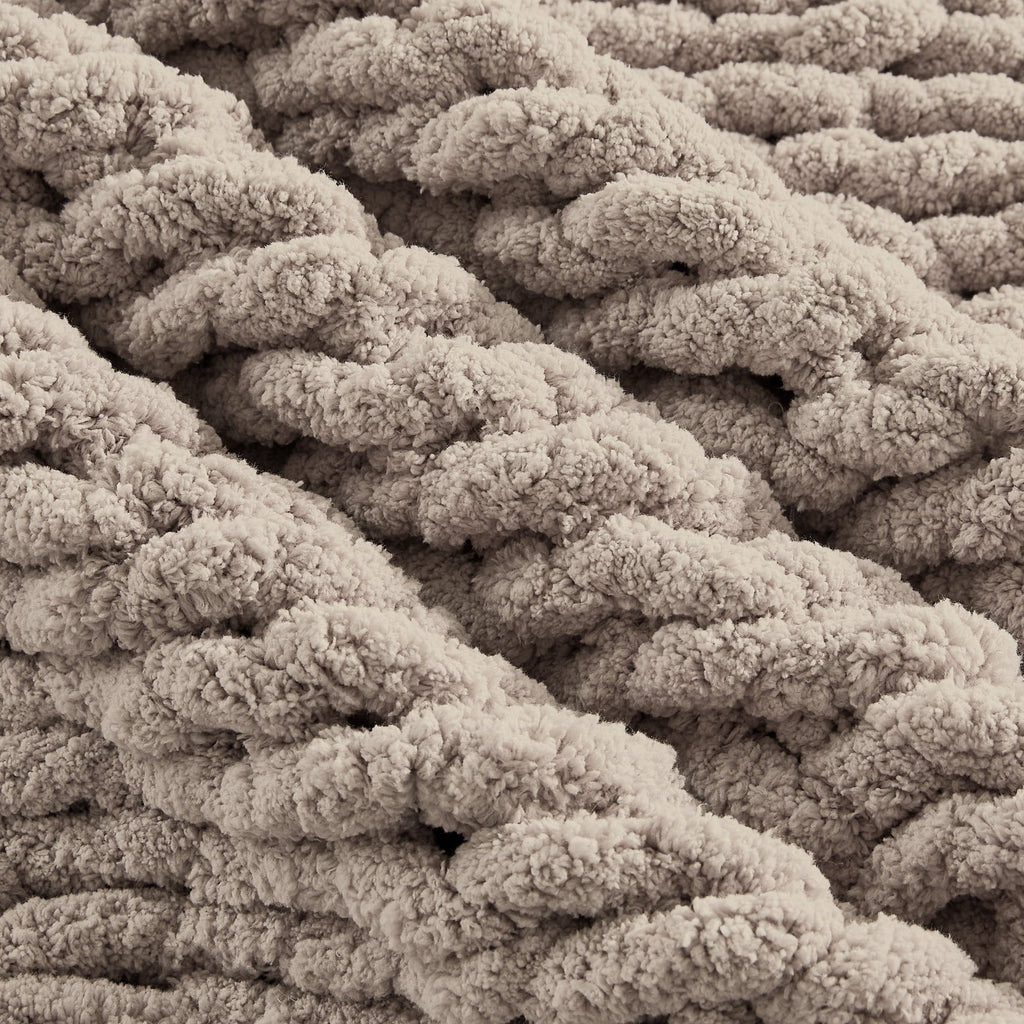 Lightweight Warm Chunky Knit Throw Blanket Handmade Soft Throws for Couch Sofa Bed, 50" x 60" Taupe - Super Soft Reversible Sherpa Flannel Blanket Detail