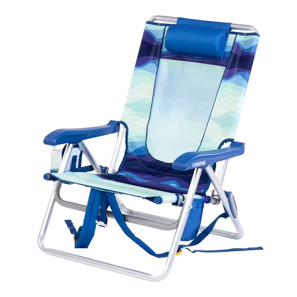 Rust-Resistant Aluminum Backpack Beach Chair - Choice 709 - Multi-Position Outdoor Beach Chair with Pillow Detail