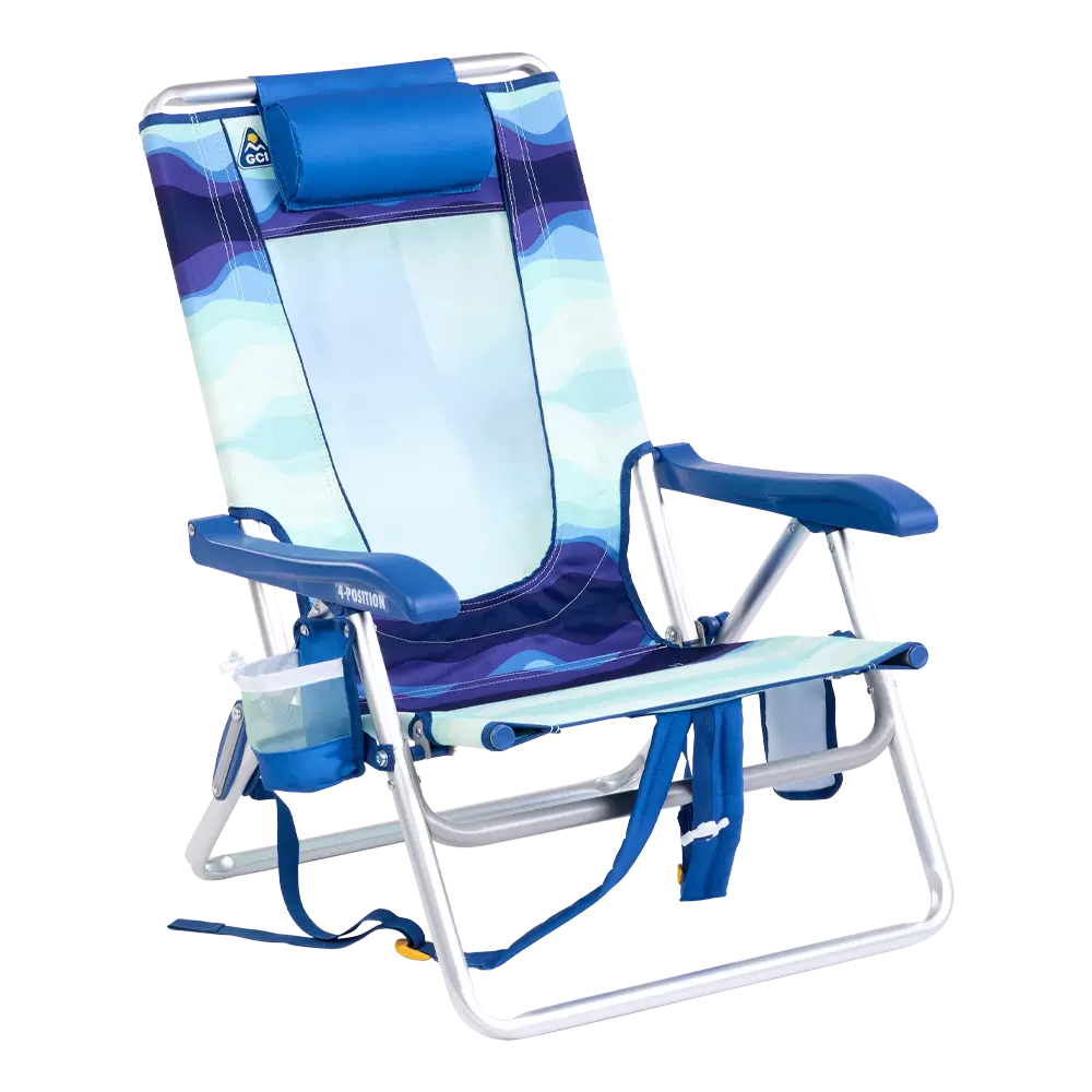 Rust-Resistant Aluminum Backpack Beach Chair - Choice 709 - Multi-Position Outdoor Beach Chair with Pillow - Wave