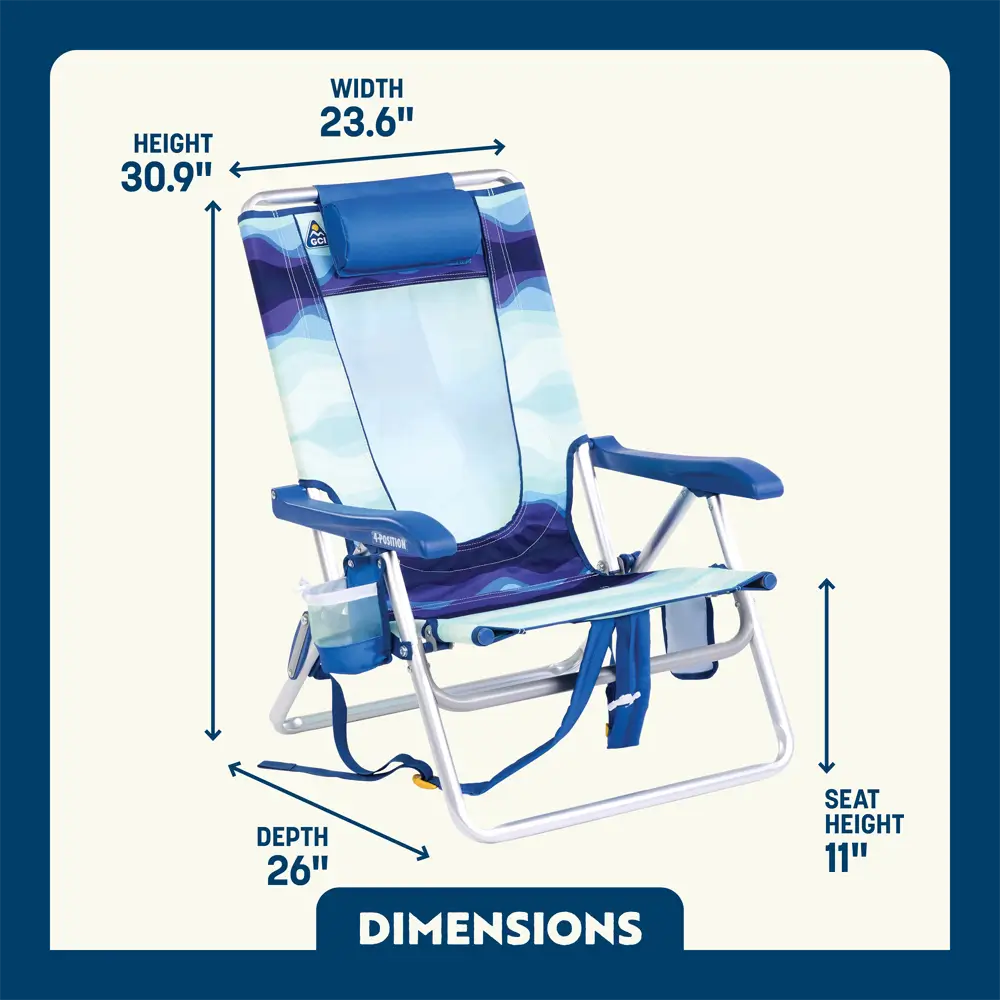 Rust-Resistant Aluminum Backpack Beach Chair - Choice 709 - Multi-Position Outdoor Beach Chair with Pillow Detail