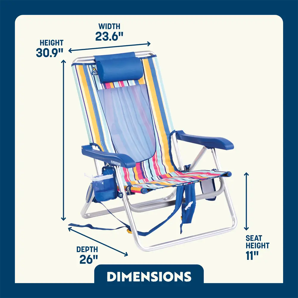 Rust-Resistant Aluminum Backpack Beach Chair - Choice 709 - Multi-Position Outdoor Beach Chair with Pillow Detail