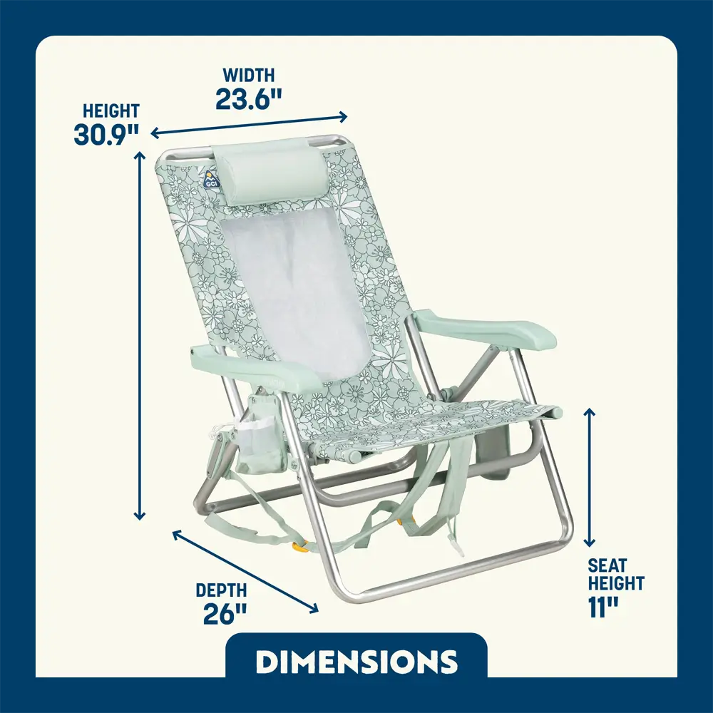 Rust-Resistant Aluminum Backpack Beach Chair - Choice 709 - Multi-Position Outdoor Beach Chair with Pillow Detail