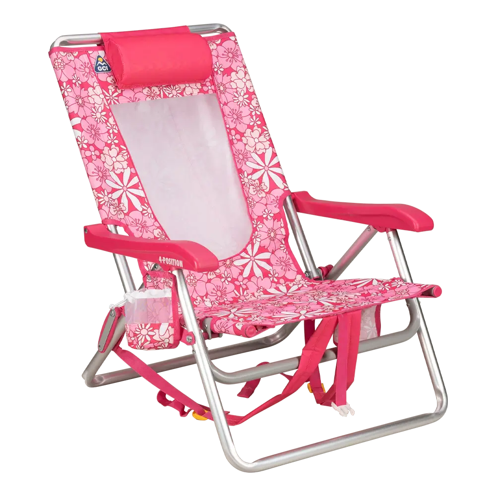 Rust-Resistant Aluminum Backpack Beach Chair - Choice 709 - Multi-Position Outdoor Beach Chair with Pillow - Floral Sport Pink
