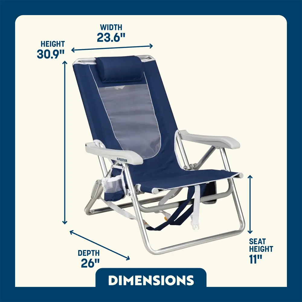 Rust-Resistant Aluminum Backpack Beach Chair - Choice 709 - Multi-Position Outdoor Beach Chair with Pillow Detail