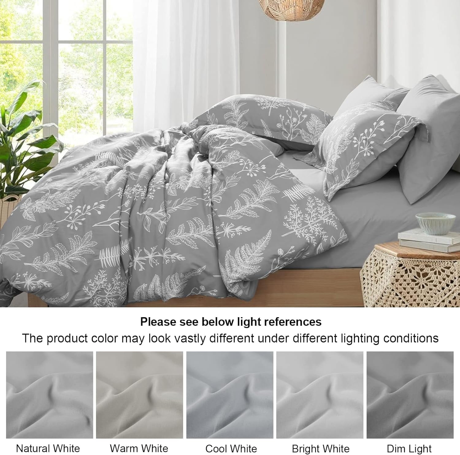 Luxurious Quilted 7 Pieces Printed King Comforter Set, Lightweight Reversible Botanical Bedding Set Include Comforter, Pillow Shams, Fl... - Hypoallergenic Ultra-Fluffy Quilt for Winter Detail