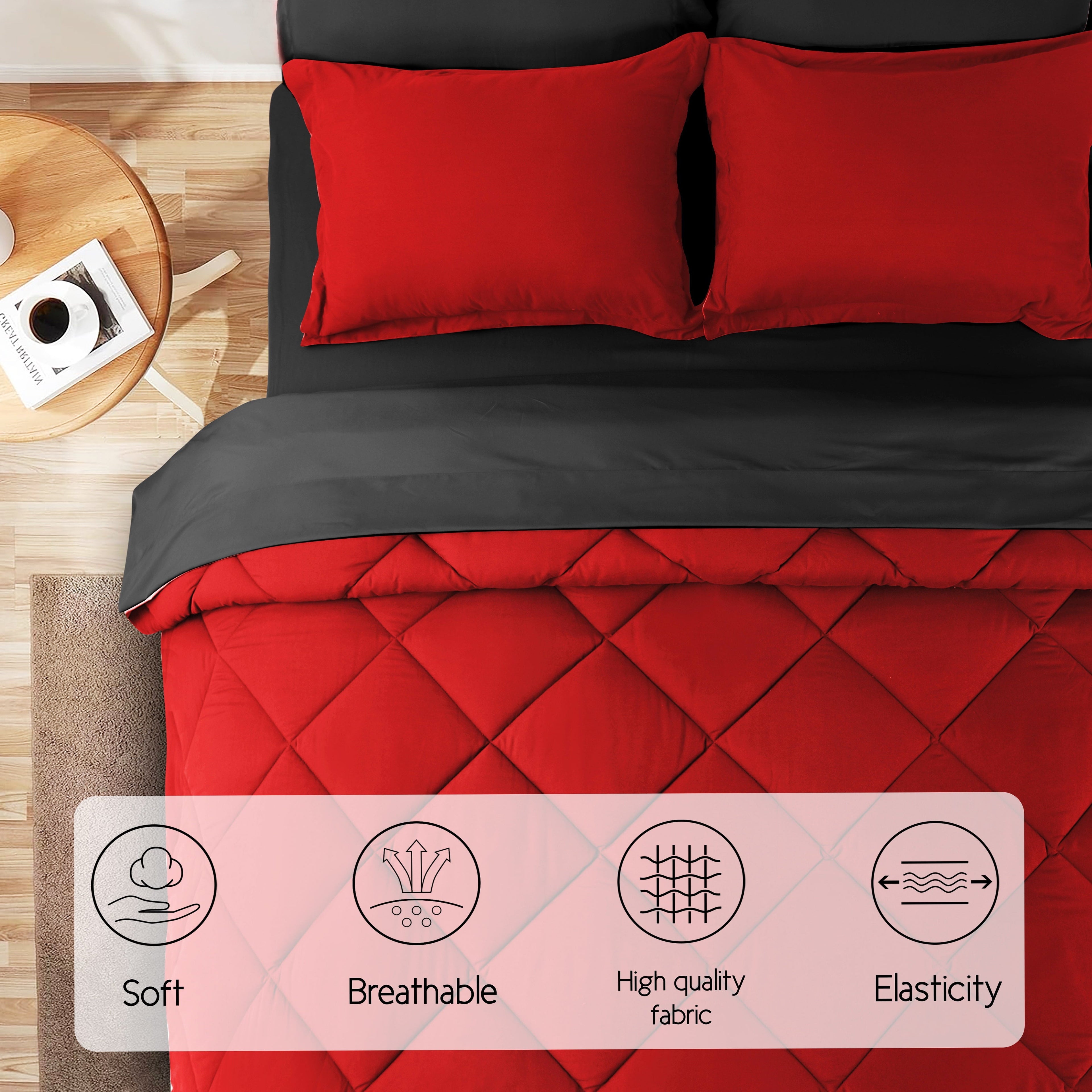 Luxurious Quilted 7 Piece Reversible Queen Comforter Set - Red Quilted Down Alternative Bedding All Season Super Soft Microfiber Bed in... - Luxurious Quilted Duvet Cover Set Detail