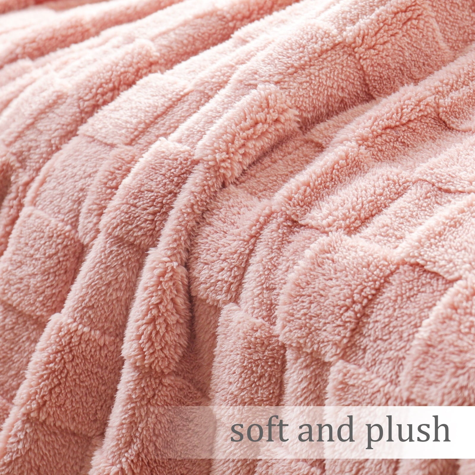 Lightweight Warm Fleece Throw Blanket for Couch, Super Soft Warm Lightweight Checkered Pattern Blanket for All Seasons, Pink, 50"x60" - Luxury Knitted Decorative Throw Blanket with Fringes Detail