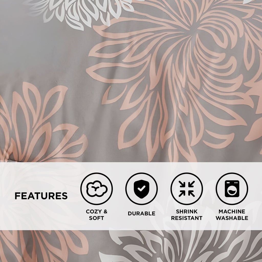 Heavyweight Warmth King Size Comforter Set, 5-Piece Floral Bedding Set for All Season, Blush Comforter Set King with Bed Skirt - Luxurious Quilted Duvet Cover Set Detail