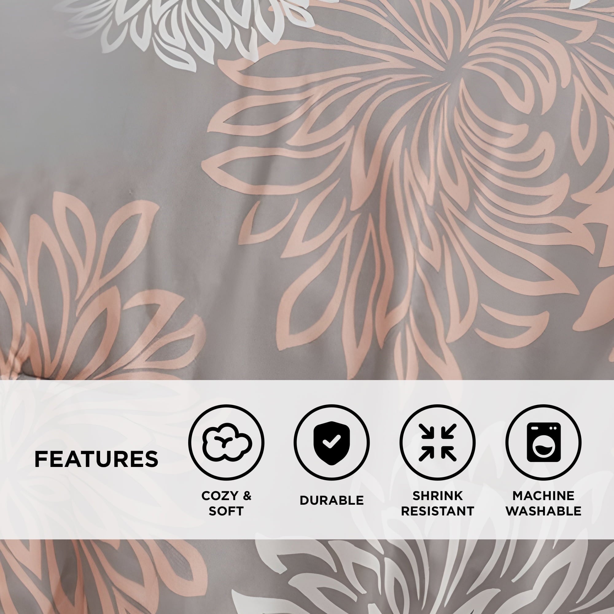 Heavyweight Warmth King Size Comforter Set, 5-Piece Floral Bedding Set for All Season, Blush Comforter Set King with Bed Skirt - Luxurious Quilted Duvet Cover Set Detail