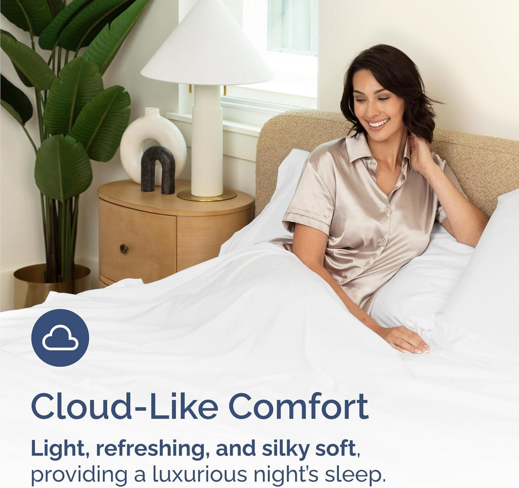 Ultra-Soft 4-Piece Luxury Bamboo Cooling Sheet Set - Queen Size 100% Bamboo Derived Rayon Premium Bed Sheets, White - Cooling Hotel Quality Bedding Sheets and Pillowcases Detail