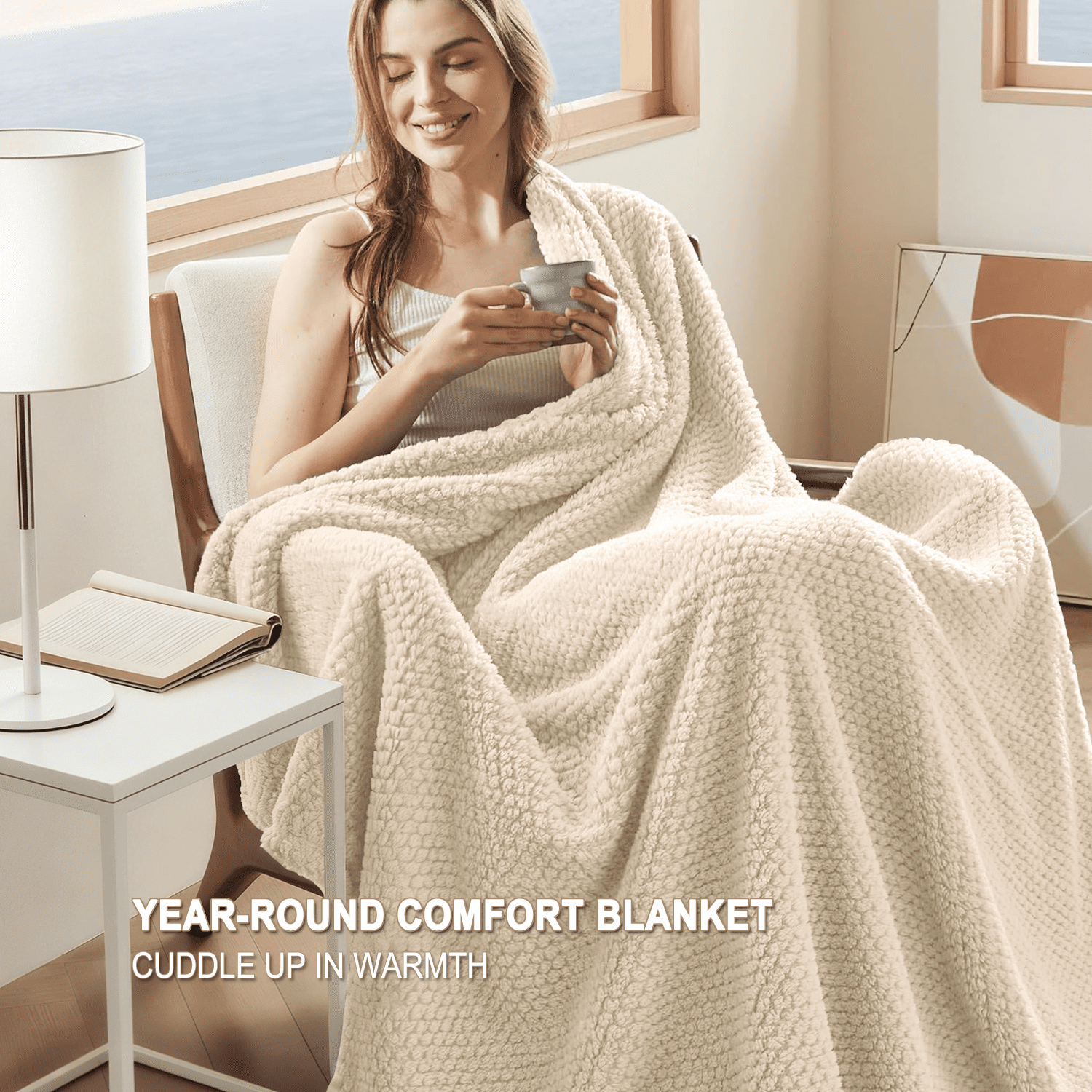 Reversible Sherpa Ultra Soft Throw Blanket, Warm Cozy Blankets for Couch Bed Chair, Breathable and Lightweight Blankets for All Seasons... - Luxury Knitted Decorative Throw Blanket with Fringes Detail