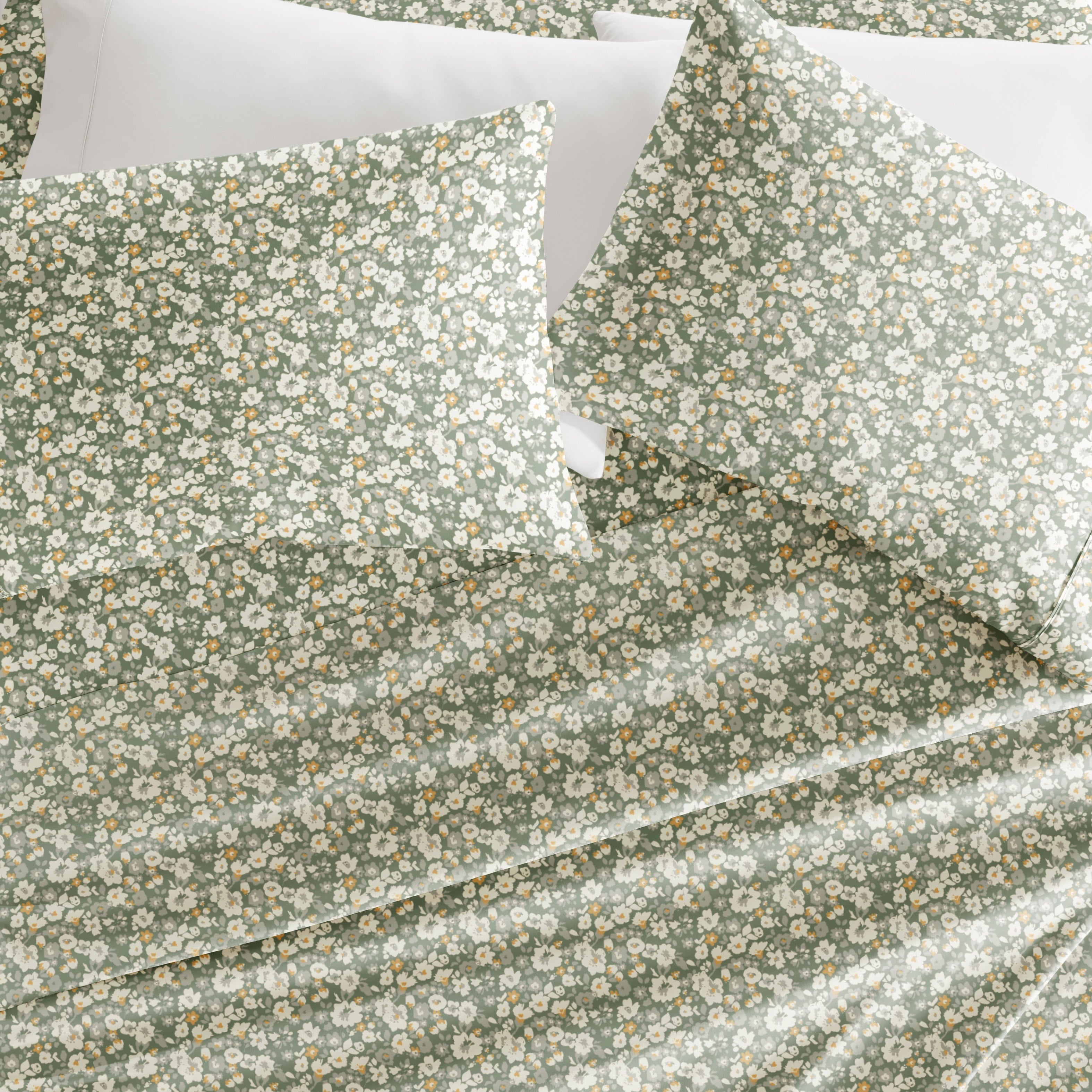 Ultra-Soft 4 Piece Pattern Microfiber Bed Sheets Set, Floral Dream Eucalyptus, Twin - Premium Ultra-Soft Pillowcase Pair for Sleeping Detail