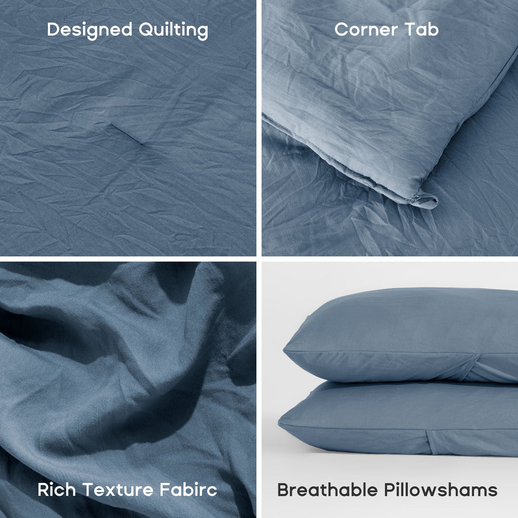 Luxurious Quilted Washed Comforter Sets Queen 3 Piece, Soft and Cozy, Fluffy Microfiber Fill, Washed Textured Wrinkled Design (Flint St... - Cloud-Like Soft Lightweight Bed Comforter Detail