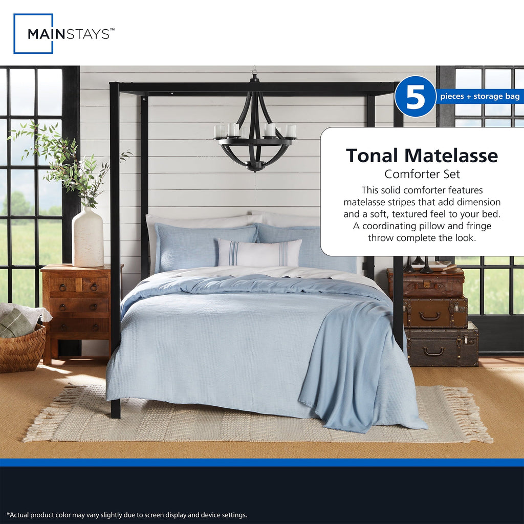 Fluffy Down Alternative Full/Queen Comforter Set, All-Season, 5-Piece, Blue Matelasse Tonal Stripe - Cloud-Like Soft Lightweight Bed Comforter Detail