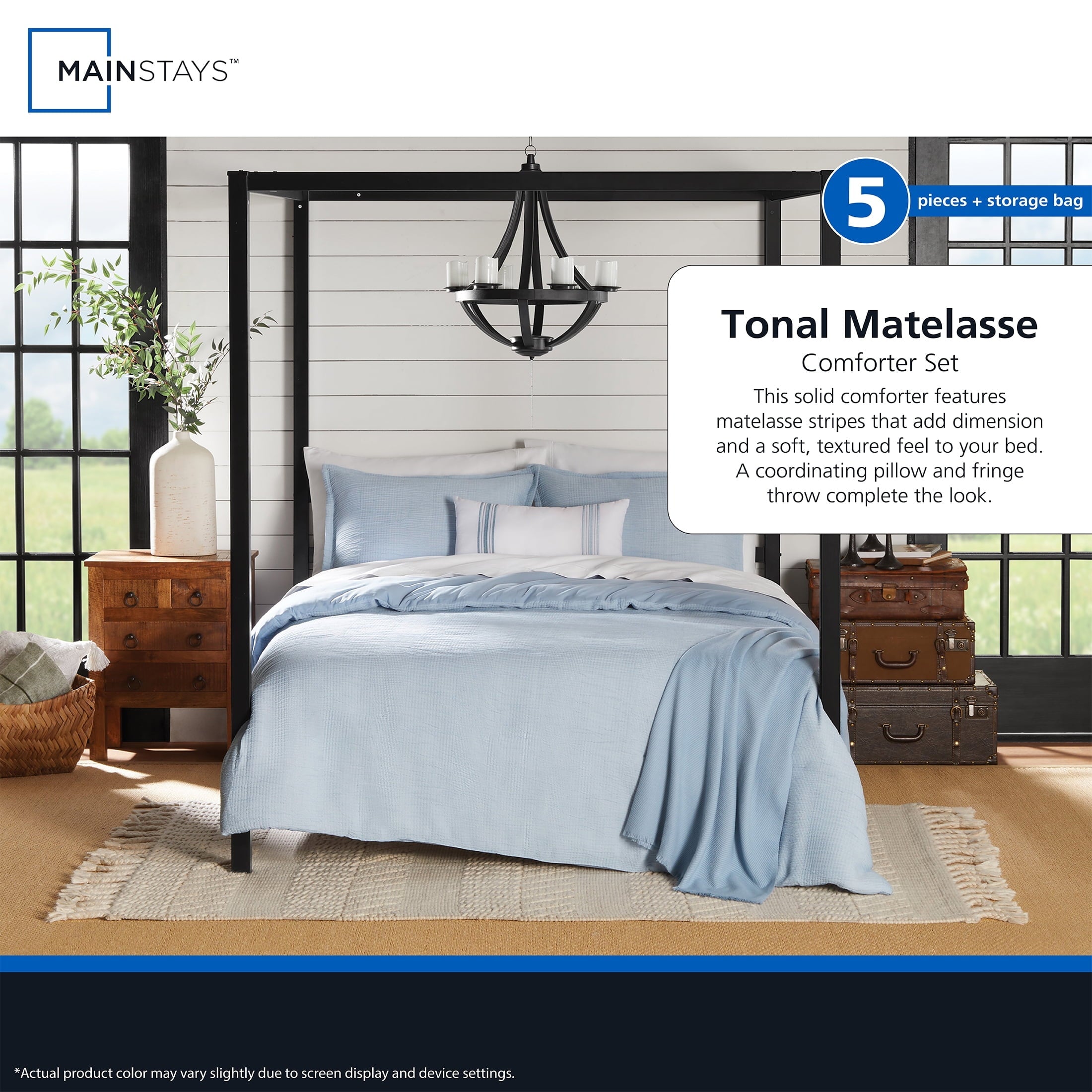 Fluffy Down Alternative Full/Queen Comforter Set, All-Season, 5-Piece, Blue Matelasse Tonal Stripe - Cloud-Like Soft Lightweight Bed Comforter Detail