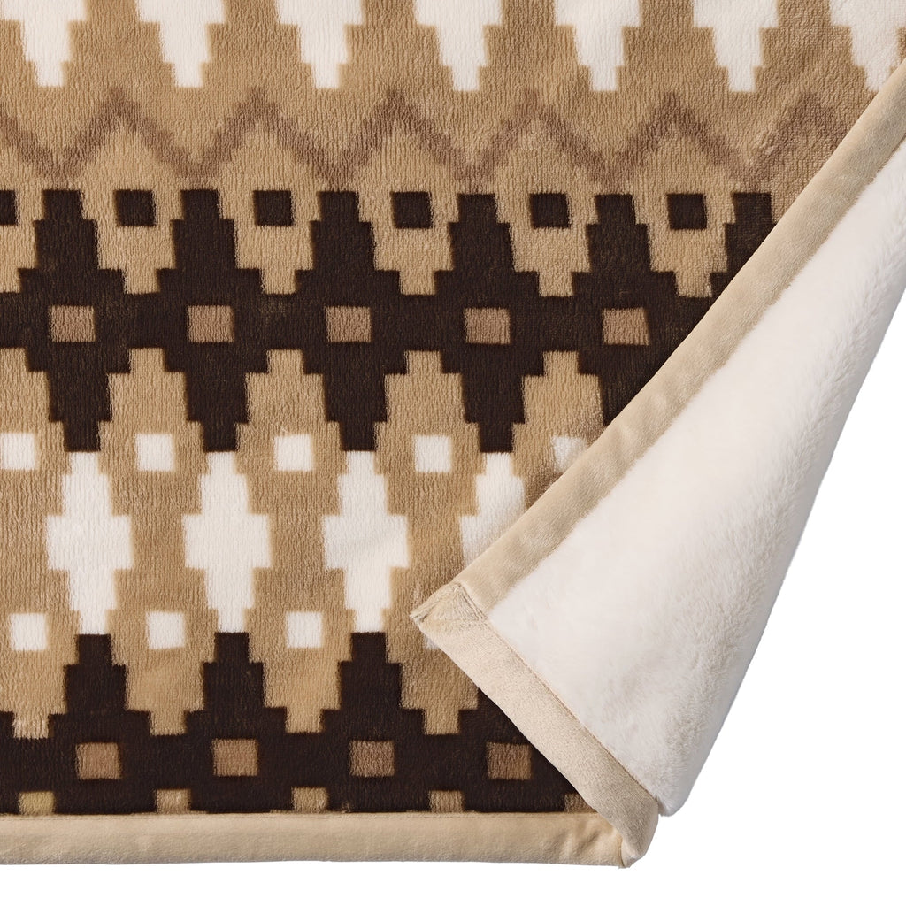 Lightweight Warm Printed Velvet Plush Reverse to Faux Fur Super Soft Throw Blanket, Oversized, Linder Border Beige - Cozy Fleece Throw Blanket for Couch & Bed Detail