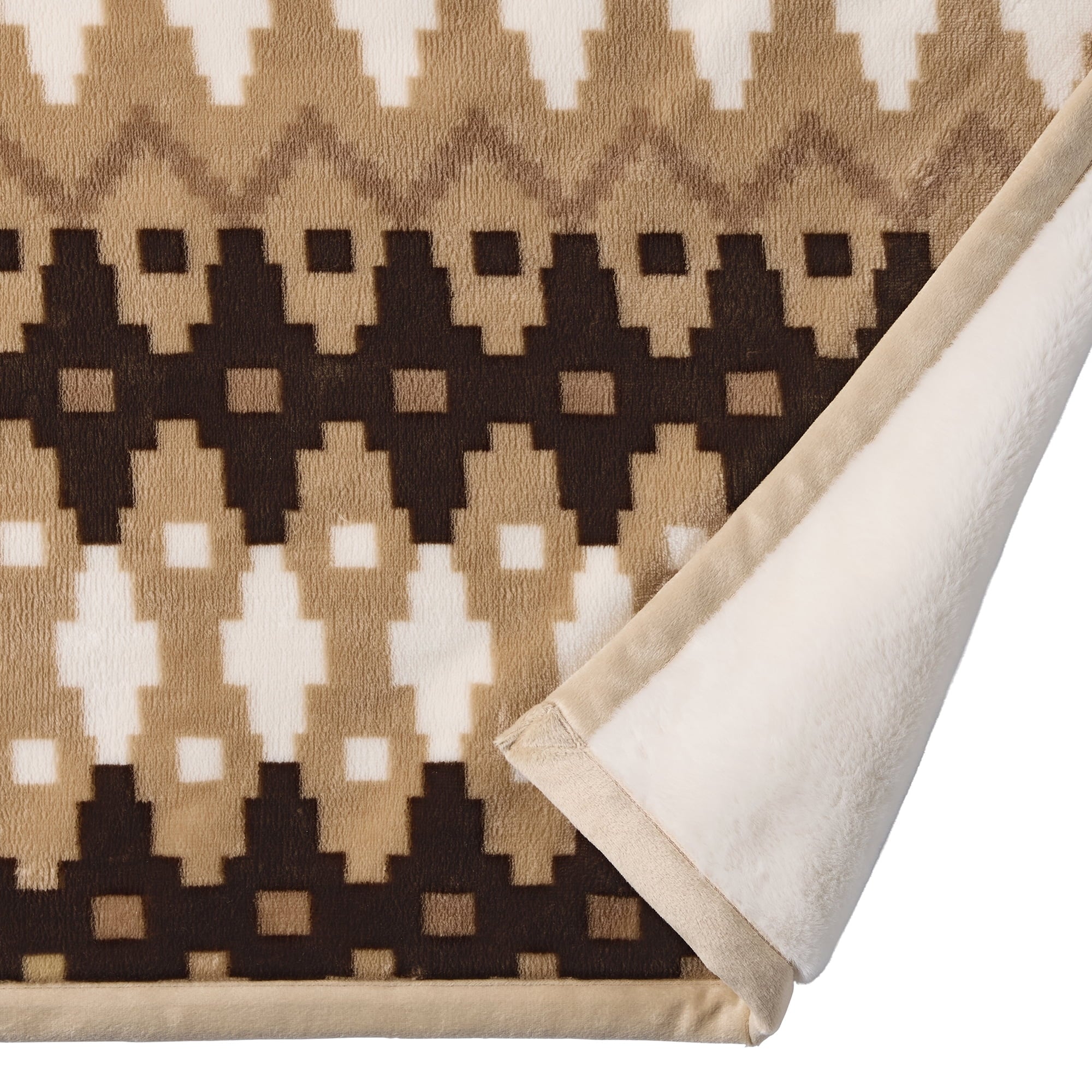 Lightweight Warm Printed Velvet Plush Reverse to Faux Fur Super Soft Throw Blanket, Oversized, Linder Border Beige - Cozy Fleece Throw Blanket for Couch & Bed Detail