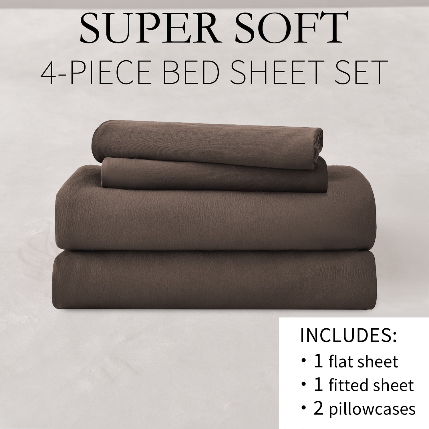 Ultra-Soft Bed Sheets Set 4 Piece Queen/Full Sheet Set Brown Gray Cotton Blend Fitted Sheet, Flat Sheet & 2 Pillowcases Bedding Set - Cooling Hotel Quality Bedding Sheets and Pillowcases Detail