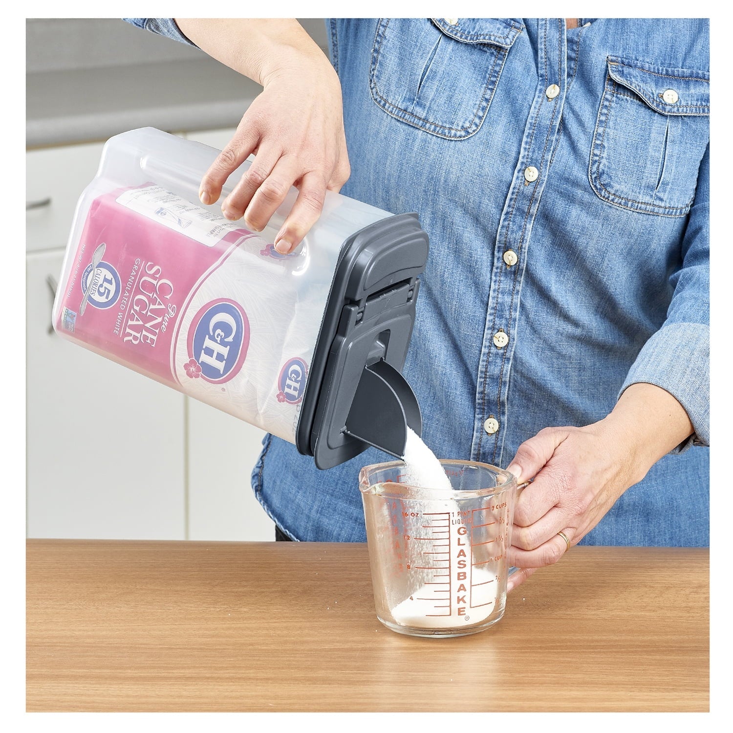 Playful Geometric 3.5 QT Plastic Food Dispenser, Clear with Gray Lid (1 Each) 7.5" L x 3.75" W x 9.25" H, Designed to Help wi... - Playful Star & Heart Shaped Geometric NeeDoh Detail
