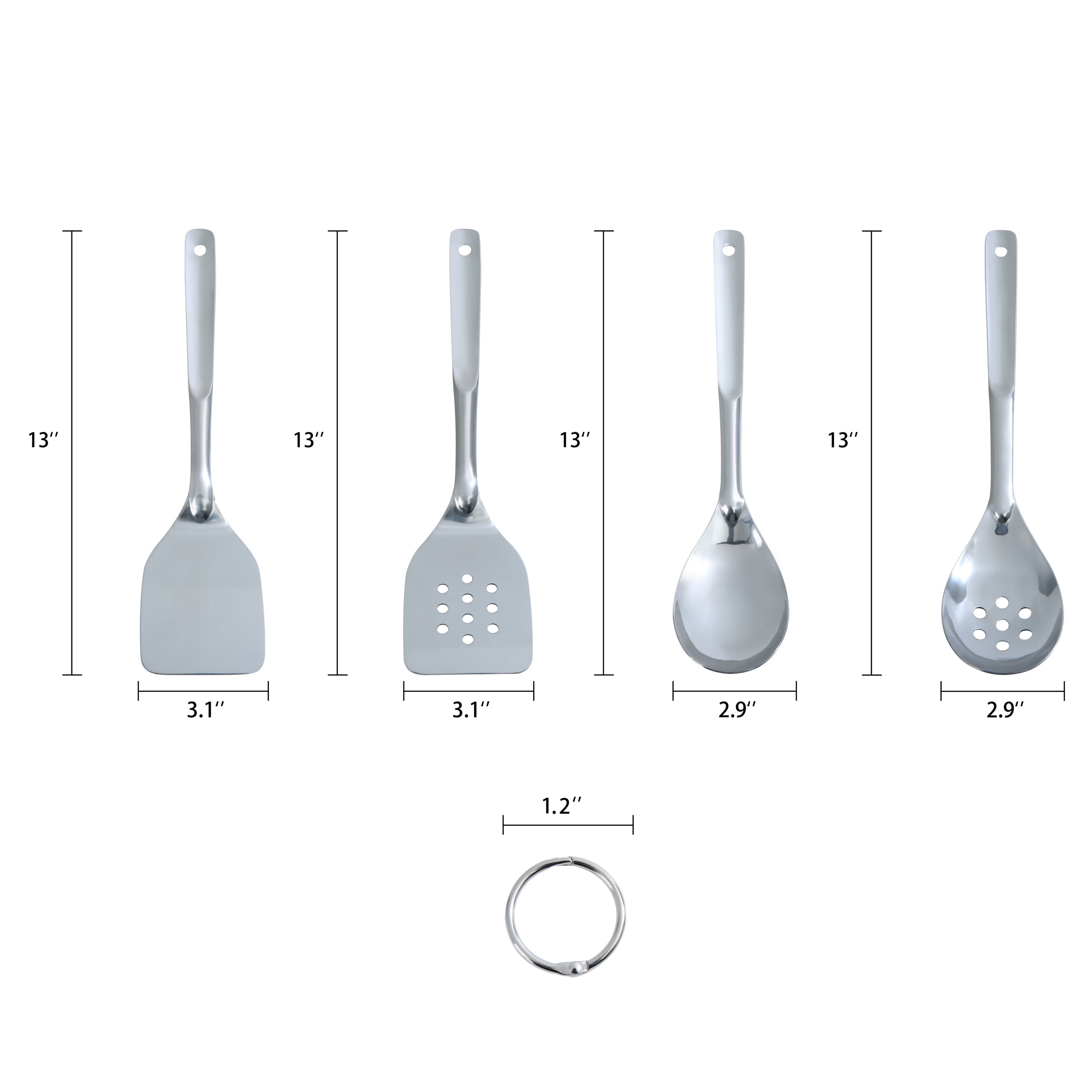 Premium Silicone Stainless Steel 4-Piece Utensil Set: Includes Spatula, Slotted Spatula, Spoon, and Slotted Spoon - Ergonomic Kitchen Tongs and Cooking Spoon Utensil Detail
