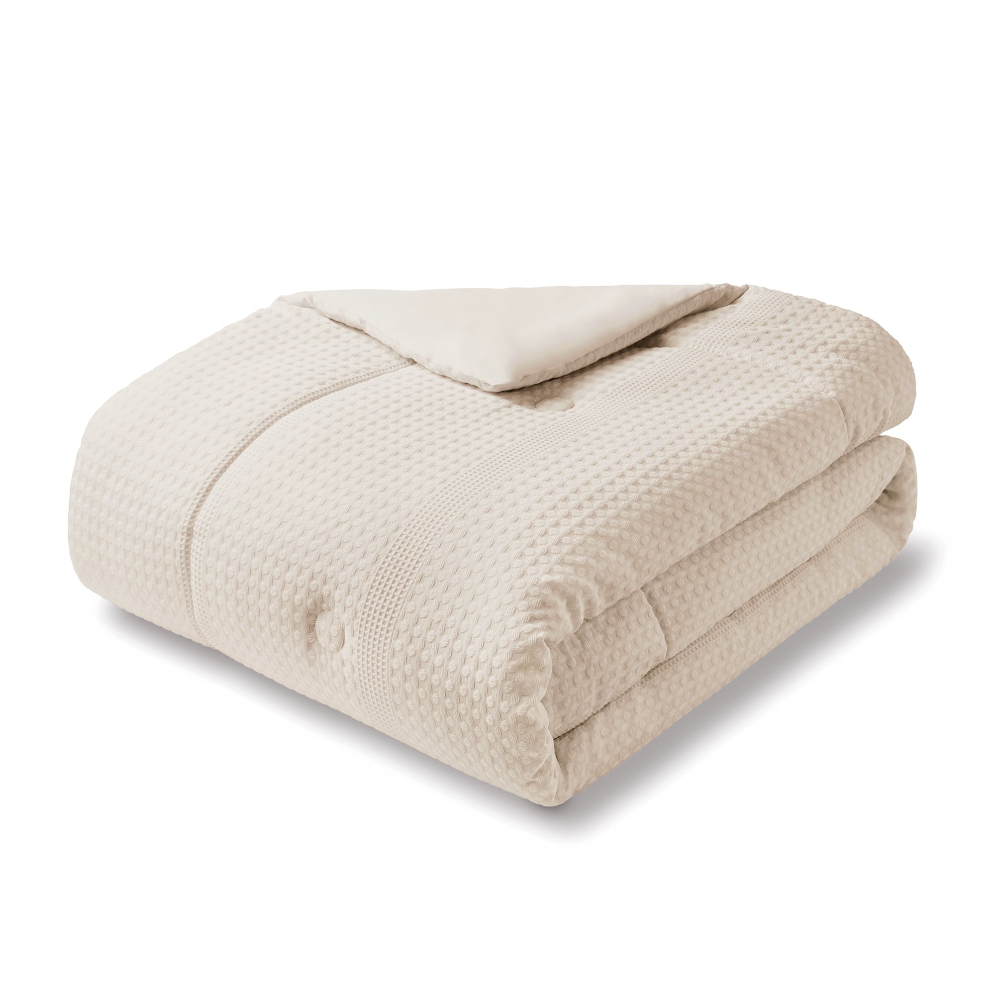 All-Season 5-Piece Papyrus Beige Waffle Comforter Set, Full/Queen - Cloud-Like Soft Lightweight Bed Comforter Detail