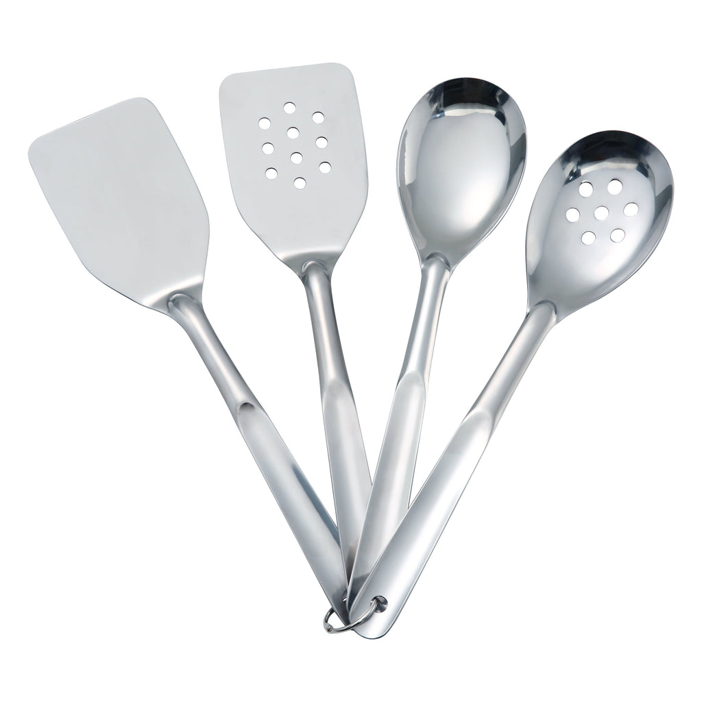 Premium Silicone Stainless Steel 4-Piece Utensil Set: Includes Spatula, Slotted Spatula, Spoon, and Slotted Spoon - Ergonomic Kitchen Tongs and Cooking Spoon Utensil Detail