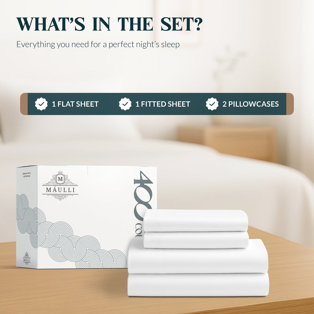 Ultra-Soft 100% Cotton Sheets For Queen Size Bed - Luxury 400 Thread Count Queen Sheet Set, 4 Piece Sateen Weave Queen White Cot... - Breathable Egyptian Cotton Flat & Fitted Sheets Detail