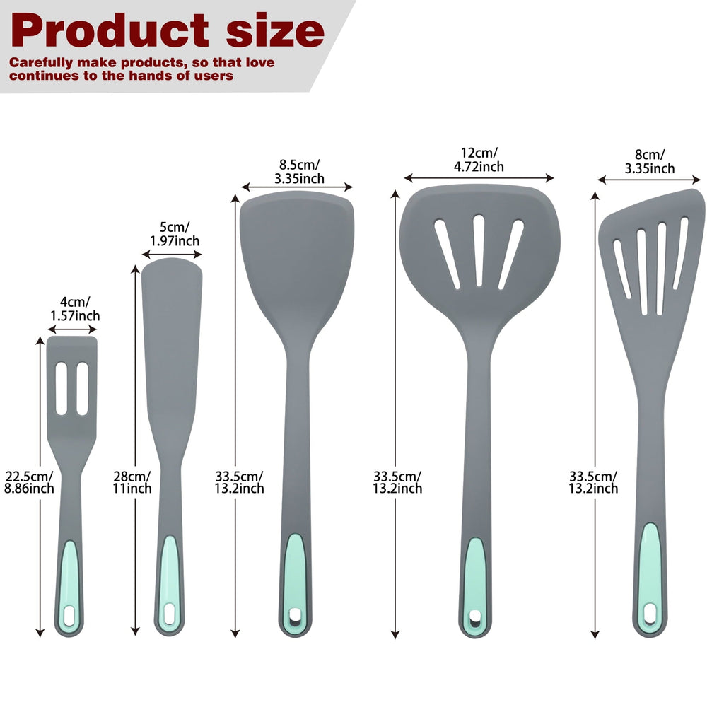 Durable Steel 5 Pieces Silicone Spatula Set, Non-Stick Silicone Turner Spatulas, Heat Resistance Cooking Utensils, Fli... - Multi-Purpose Hand Tool for Daily Meal Prep Detail