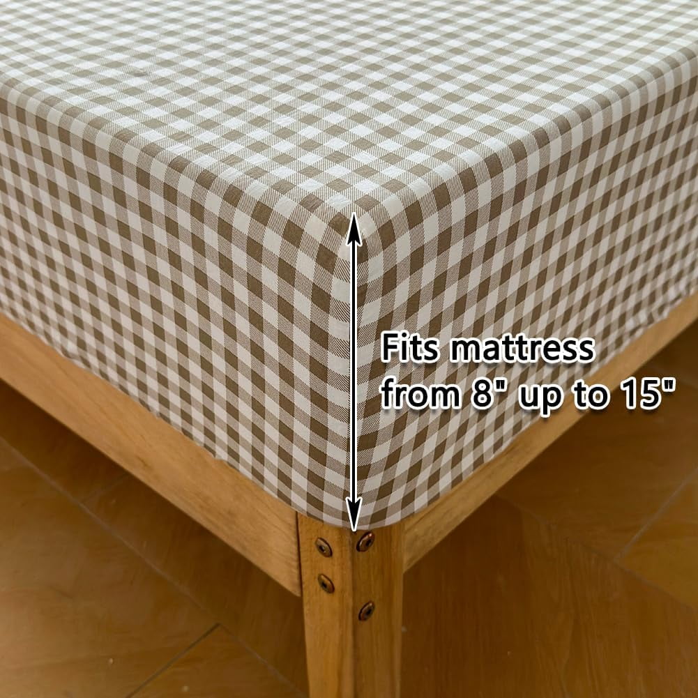 Ultra-Soft Tan Gingham Ruffle Queen Sheet Set, Taupe Soft Pre-Washed Microfiber Plaid Ruffled Queen Bed Sheets, 4-Pieces Farmhou... - Premium Ultra-Soft Pillowcase Pair for Sleeping Detail