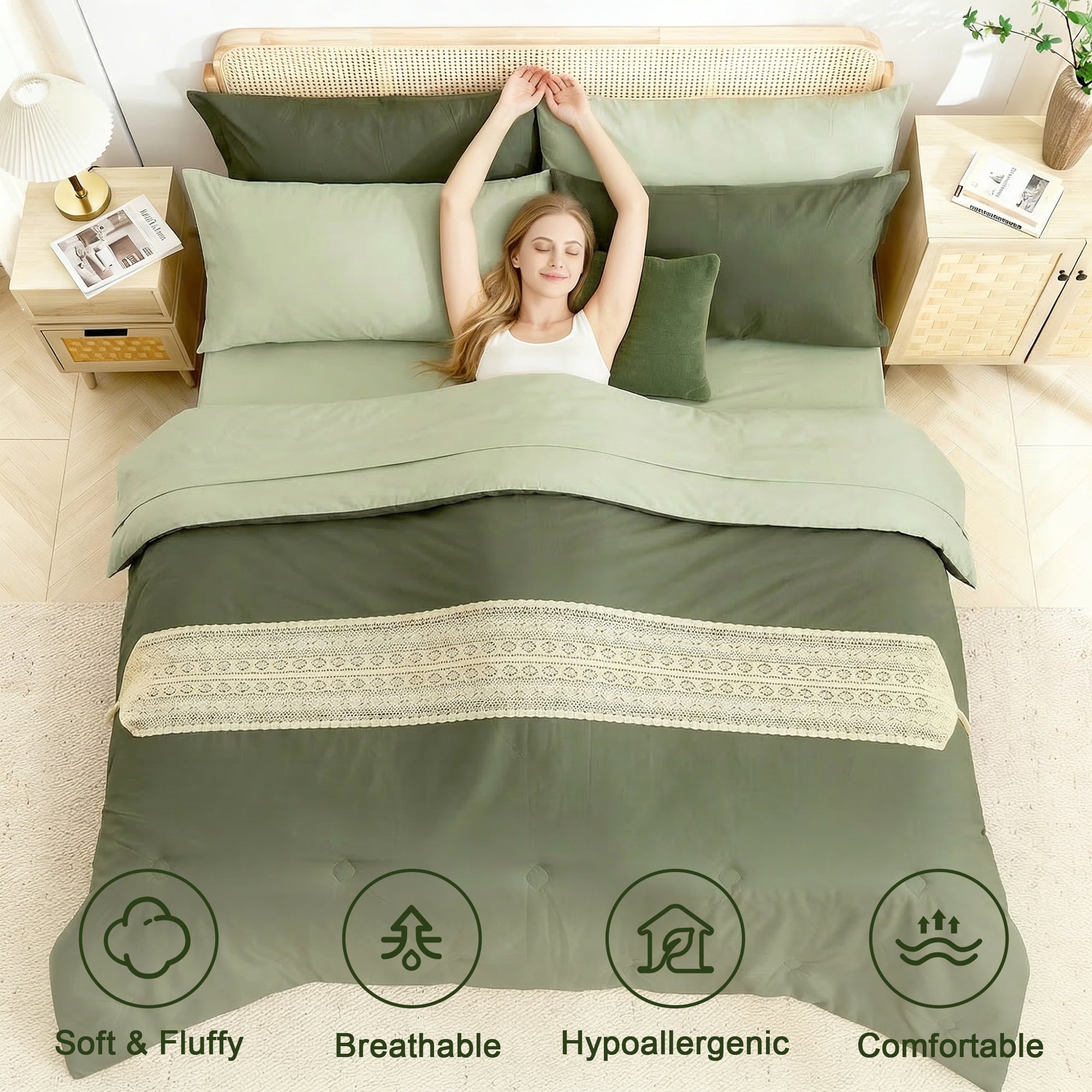Luxurious Quilted 7 Pieces Comforter Set Queen，Bed in A bag，All Seasons Bedding sets with Comforter,Fitted Sheet,Flat Sheet,Pillowcases... - Luxurious Quilted Duvet Cover Set Detail