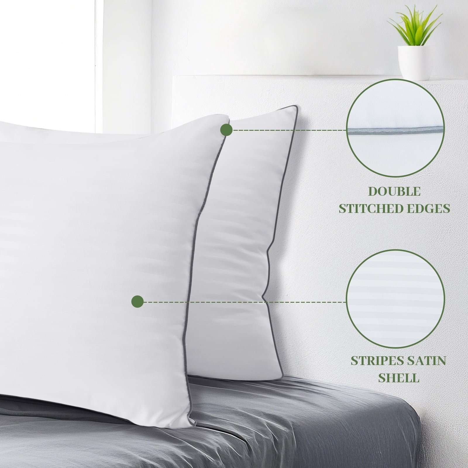 Decorative Plump Pillows Standard Size Set of 2, Hotel Quality, Down Alternative Gusseted Bed Pillows for Side, Back, And Stomach Slee... - Hotel Quality Plush Sleeping Pillows Detail