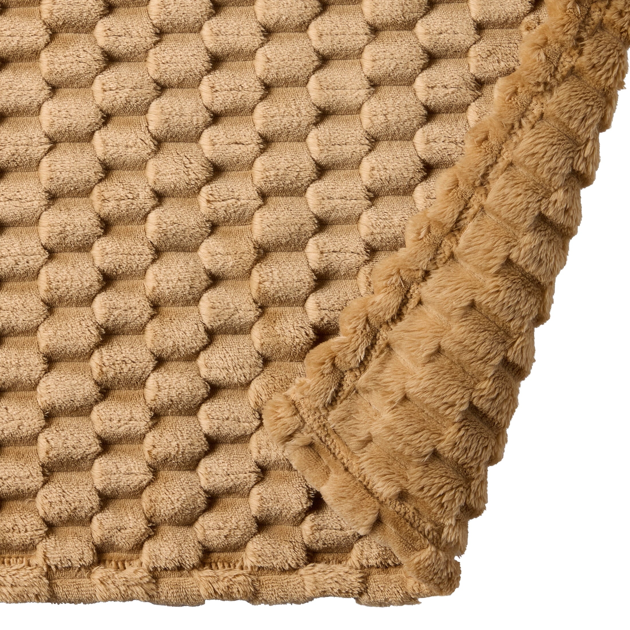 Lightweight Warm Textured Velvet Plush Oversized Throw Blanket in Dark Caramel - Cozy Fleece Throw Blanket for Couch & Bed Detail