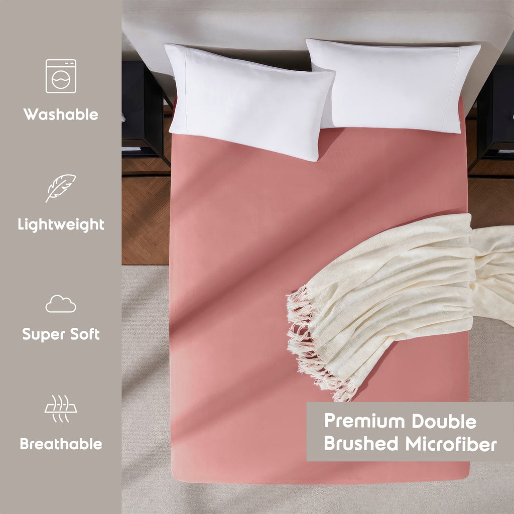 Breathable Luxury Extra Deep Pocket Twin XL Fitted Sheet Only, Fits 18" to 24" Mattress, Soft Microfiber Fitted Bed Sheet, Pink Clay - Cooling Hotel Quality Bedding Sheets and Pillowcases Detail