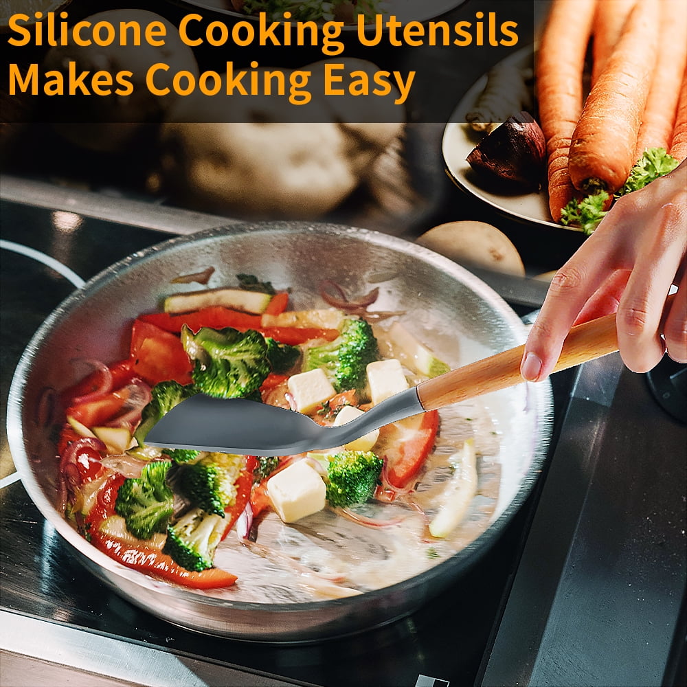 High-Precision Silicone Wooden Heat Resistant Kitchen Utensil Set, 12 pcs - Professional Kitchen Tool for Culinary Enthusiasts Detail