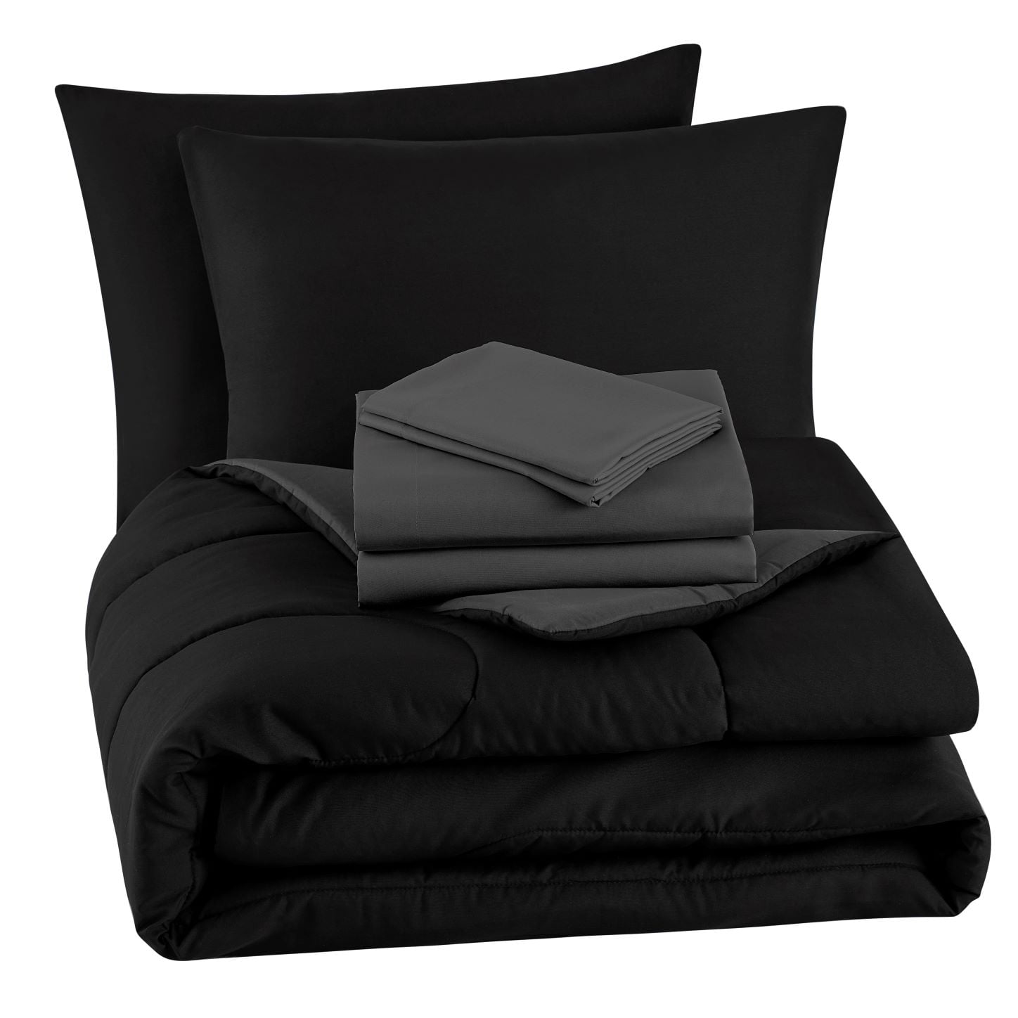 Heavyweight Warmth 7 Piece Reversible Bed in a Bag Comforter Set with Sheets, Black, King - Hypoallergenic Ultra-Fluffy Quilt for Winter Detail