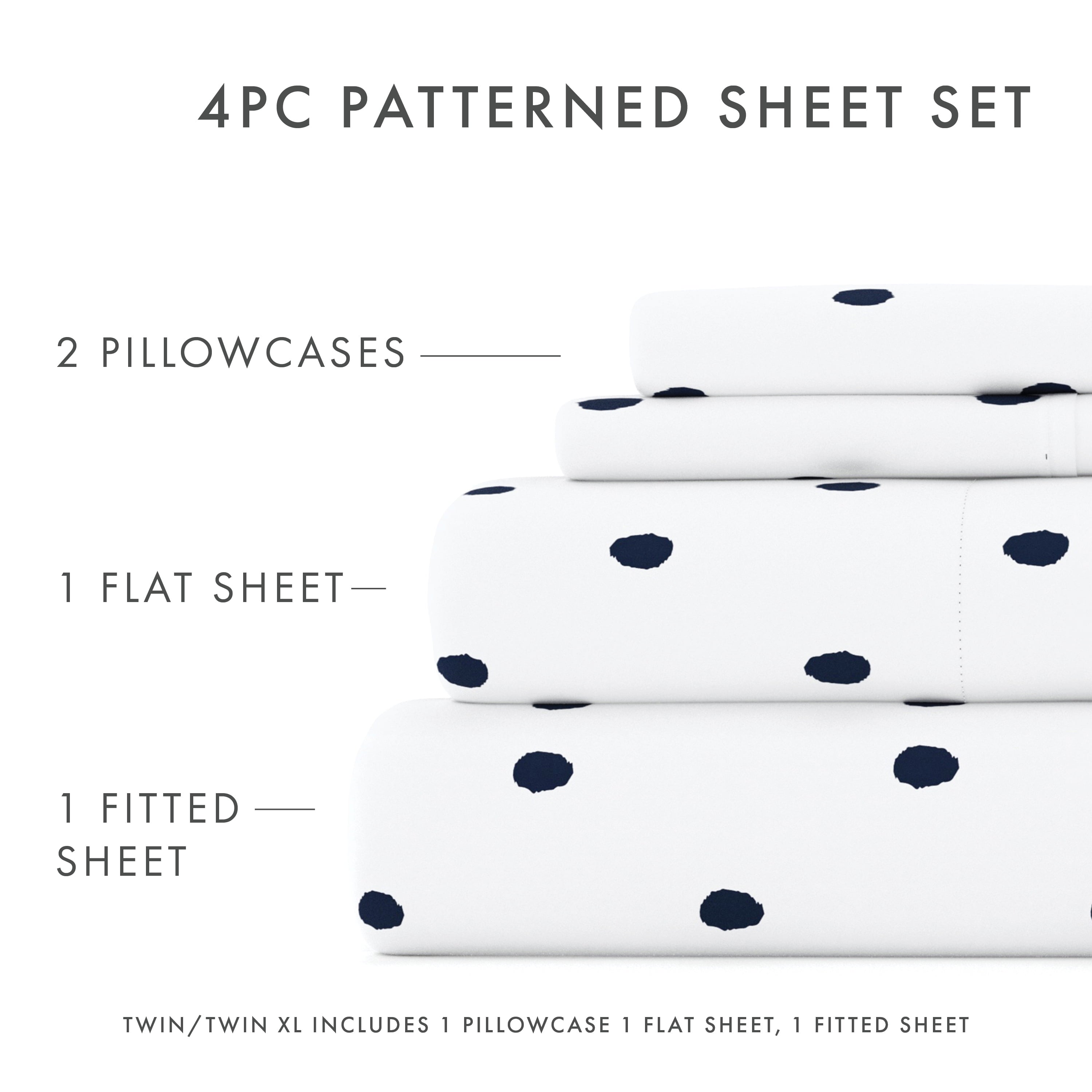 Breathable Luxury 4 Piece Pattern Microfiber Bed Sheets Set, Navy Dots, California King - Cooling Hotel Quality Bedding Sheets and Pillowcases Detail