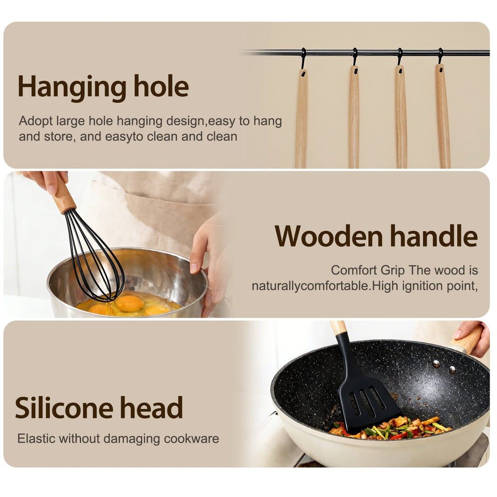 Heavy Duty Silicone Cooking Utensils Set, Heat Resistant Kitchen Cooking Utensils Set, 12 PCS Handle Silicone Kitchen Gadgets Ut... - High-Precision Culinary Tool for Baking & Cooking Detail