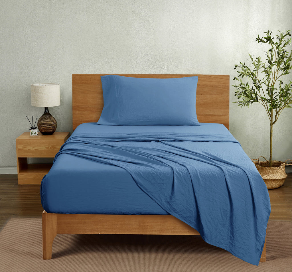 Wrinkle-Resistant Ultra Soft Microfiber Bed Sheet Set, Twin-XL, Indigo, 3 Piece - Luxury Bed Sheet Set with Deep Pockets Detail